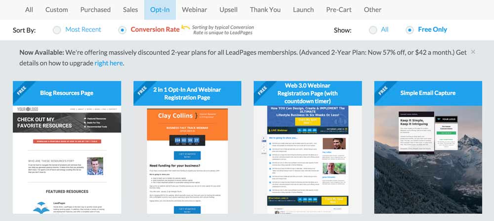 Optin page templates in Leadpages