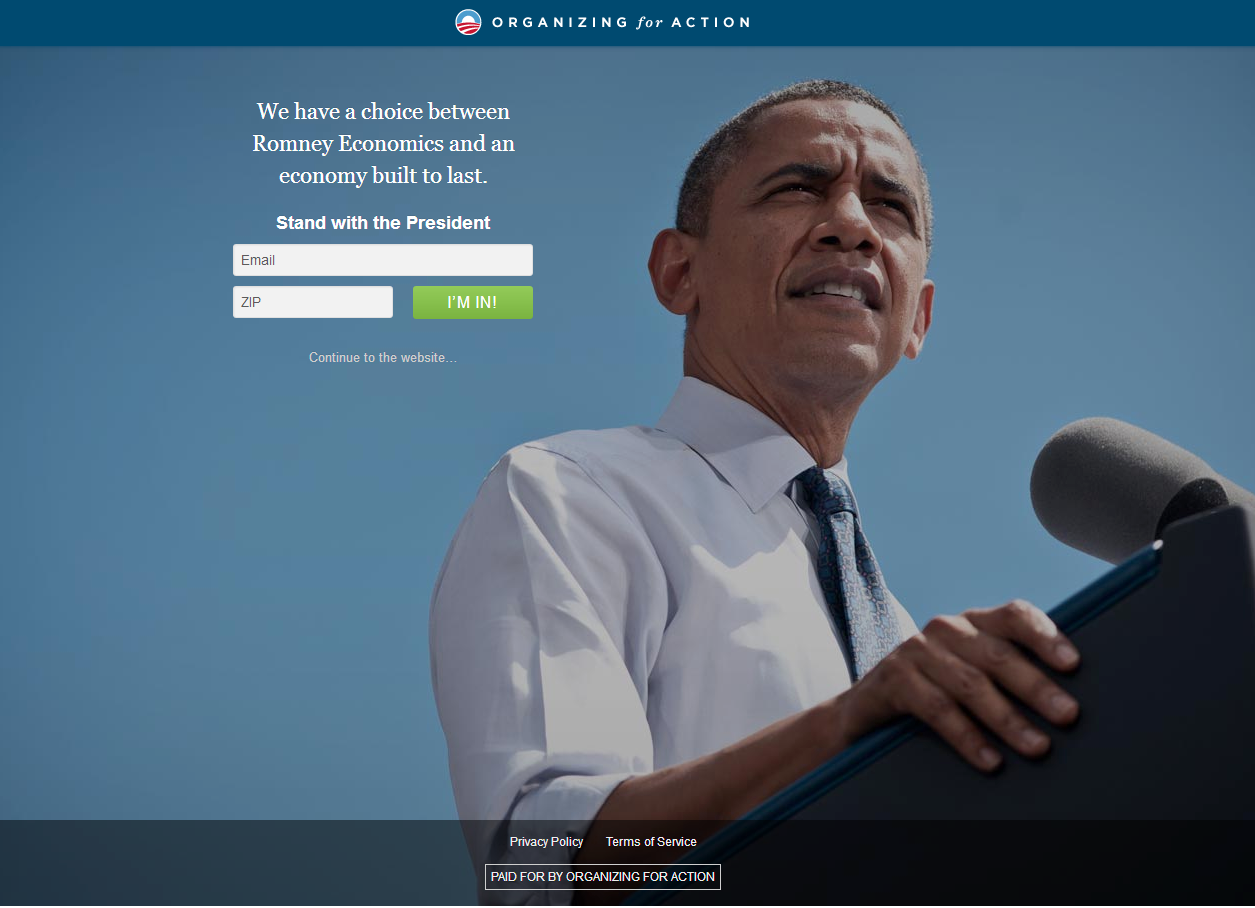 Squeeze Page Used by President Obama For His Campaigns