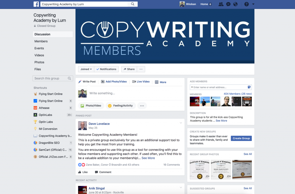 copywriting academy facebook group