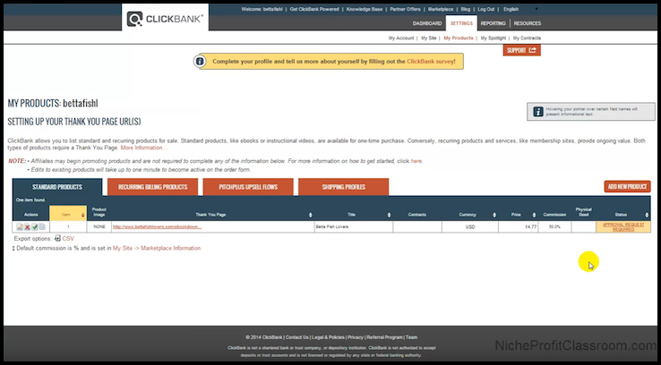 ClickBank Product Approval Page Example