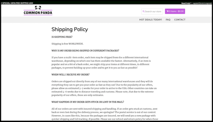 CommonPanda Shipping Policy Page