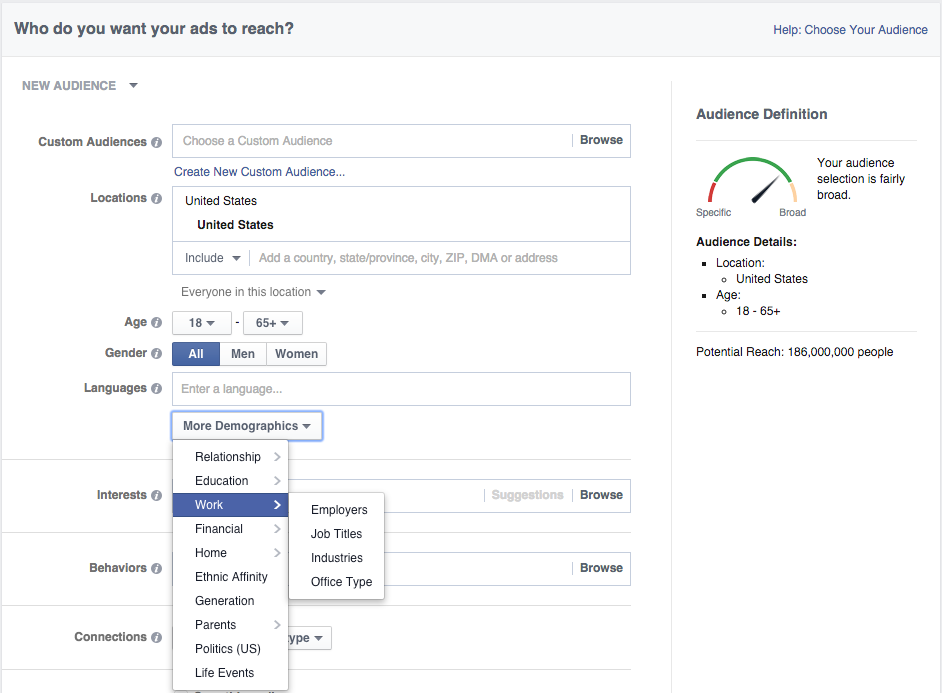 facebook-ads-manager audience targeting example for Shopify Sales