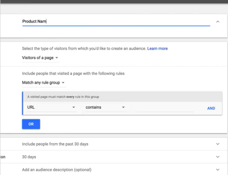 setting up audience adwords website traffic